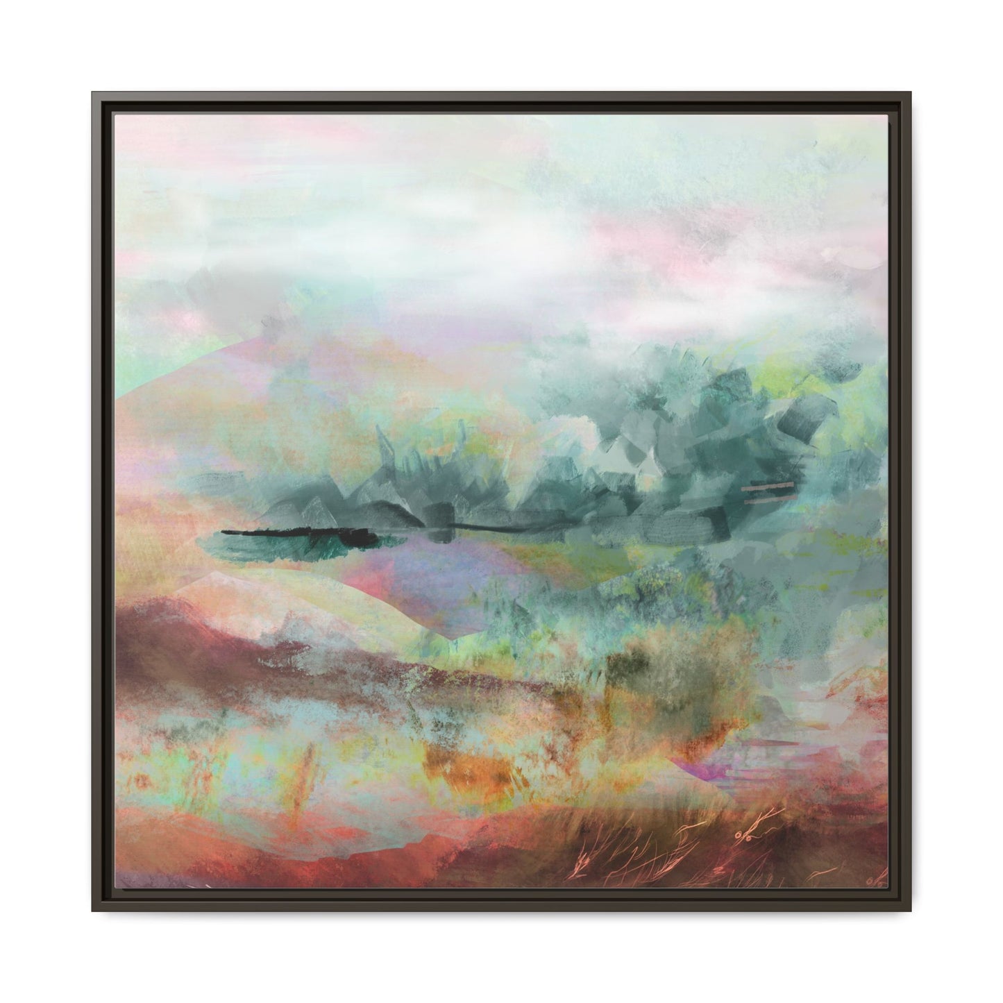 Woven Dreams, Warm | Abstract Pastel Landscape Framed Canvas Art — Matte Multi-Color Wall Decor