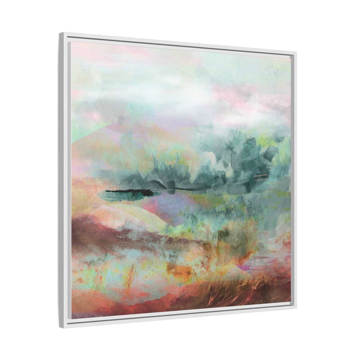 Woven Dreams, Warm | Abstract Pastel Landscape Framed Canvas Art — Matte Multi-Color Wall Decor