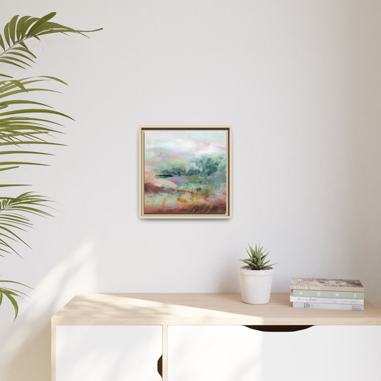Woven Dreams, Warm | Abstract Pastel Landscape Framed Canvas Art — Matte Multi-Color Wall Decor