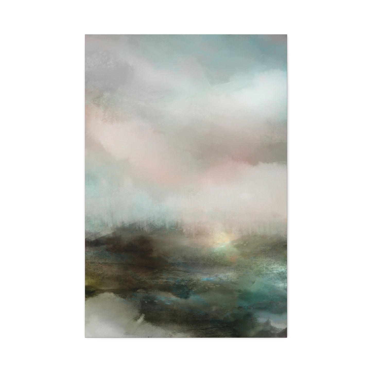 Mercy | Abstract Coastal Mist Canvas Wall Art – Serene Teal & Blush Stretched Canvas