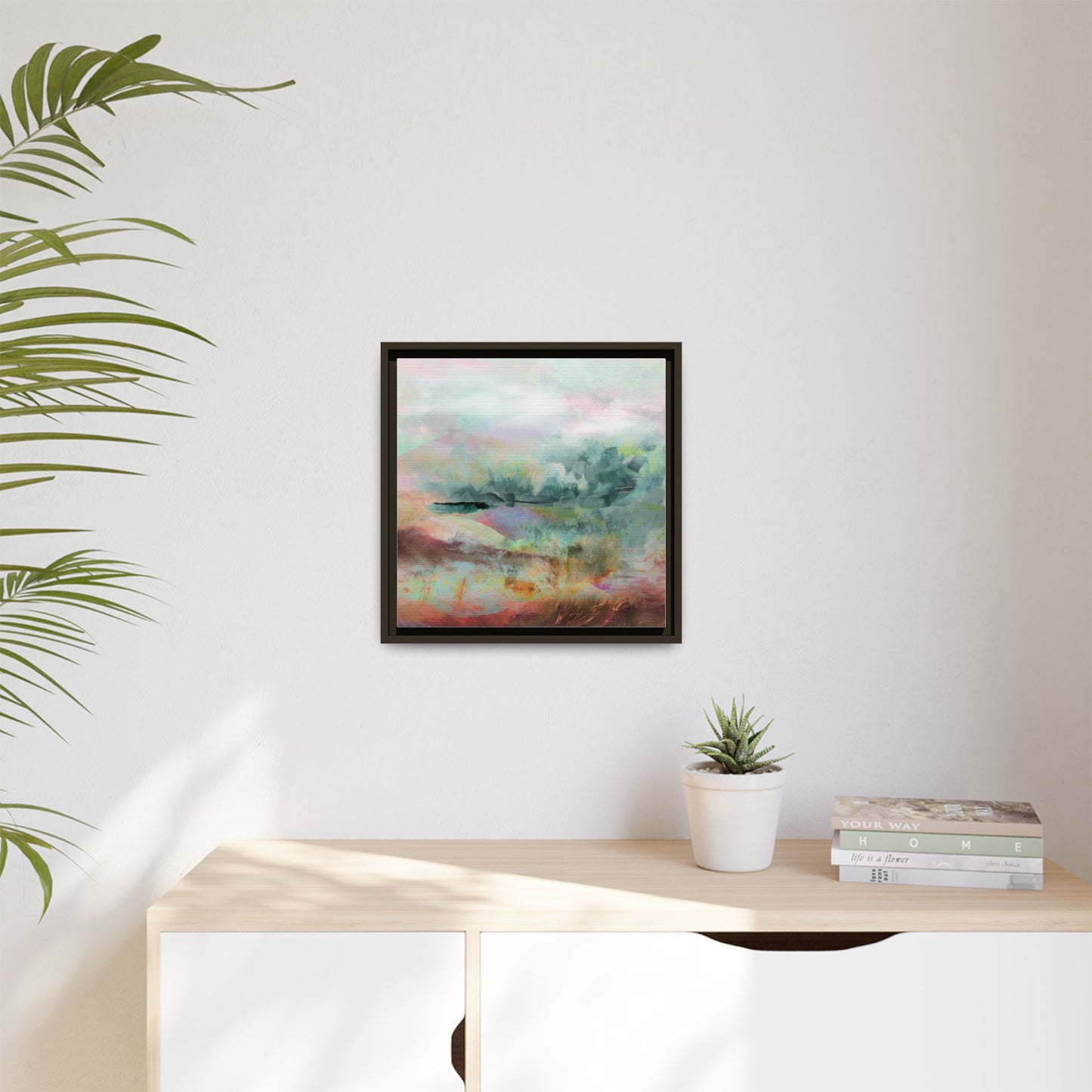 Woven Dreams, Warm | Abstract Pastel Landscape Framed Canvas Art — Matte Multi-Color Wall Decor