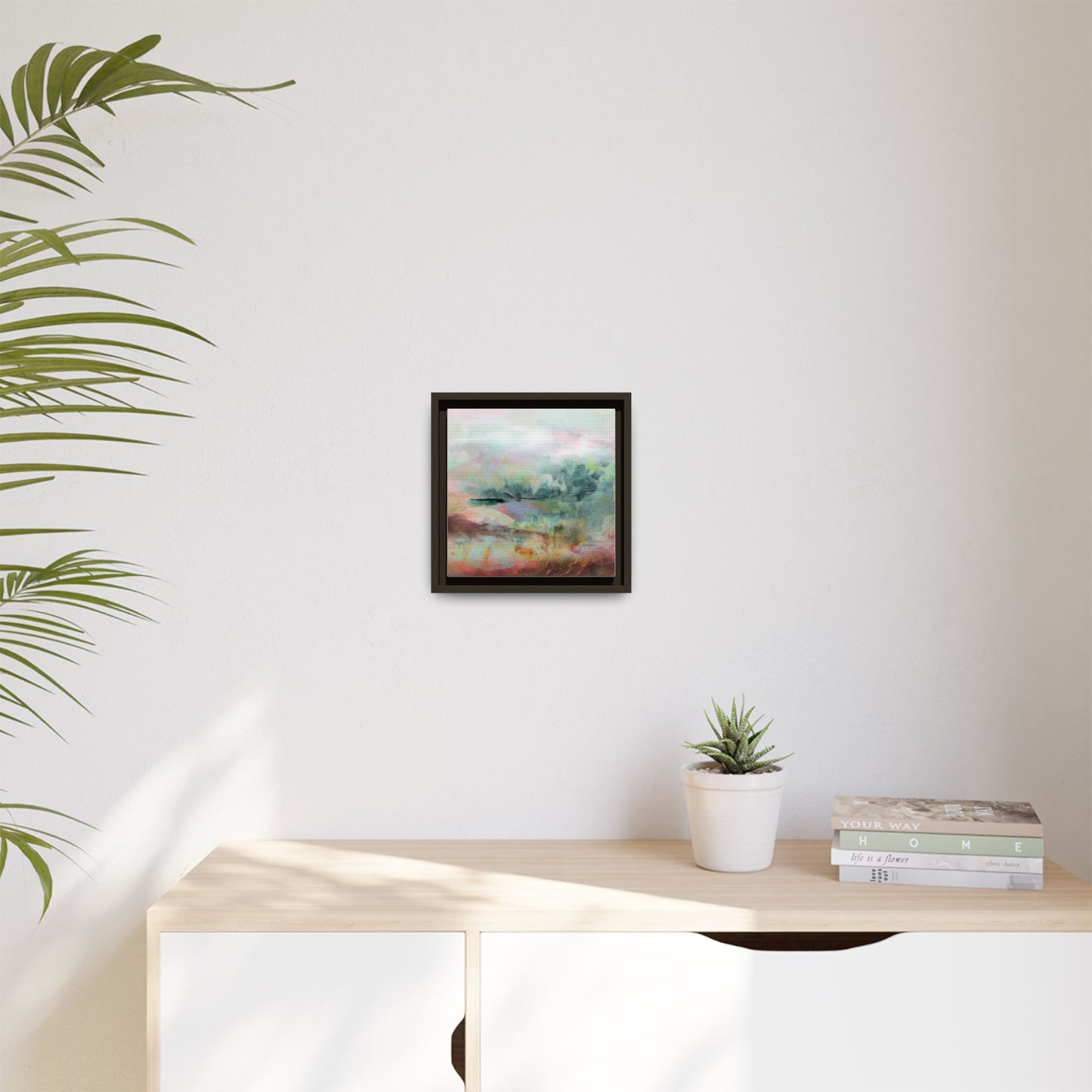 Woven Dreams, Warm | Abstract Pastel Landscape Framed Canvas Art — Matte Multi-Color Wall Decor