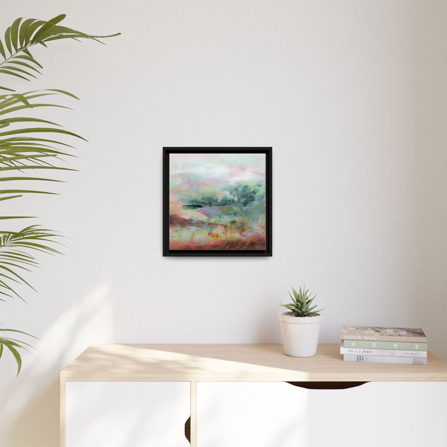 Woven Dreams, Warm | Abstract Pastel Landscape Framed Canvas Art — Matte Multi-Color Wall Decor
