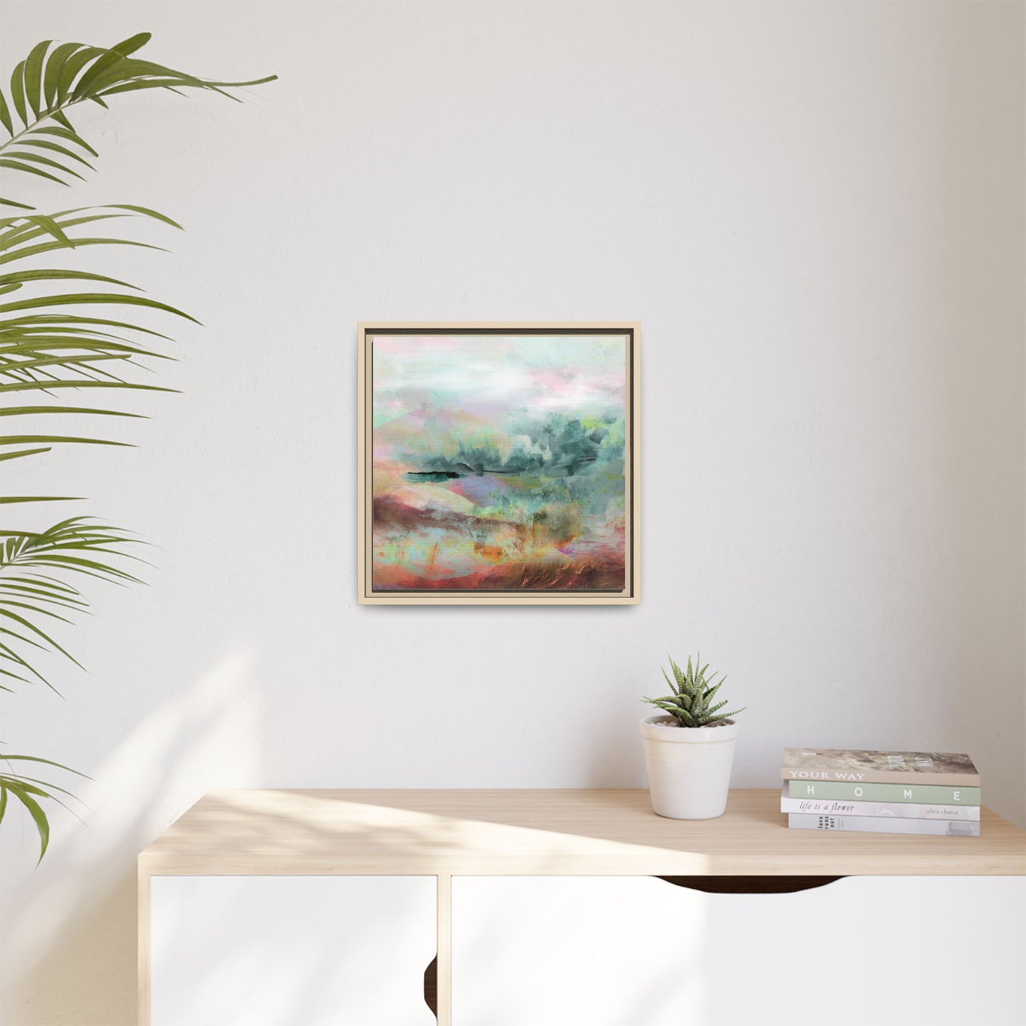 Woven Dreams, Warm | Abstract Pastel Landscape Framed Canvas Art — Matte Multi-Color Wall Decor
