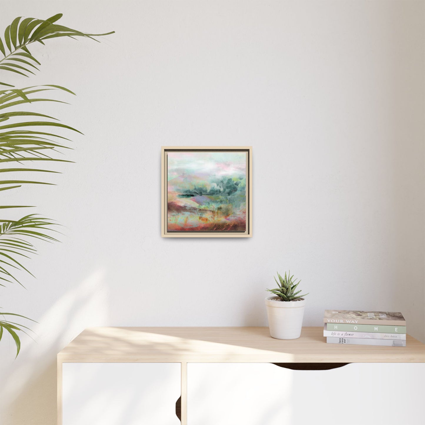 Woven Dreams, Warm | Abstract Pastel Landscape Framed Canvas Art — Matte Multi-Color Wall Decor