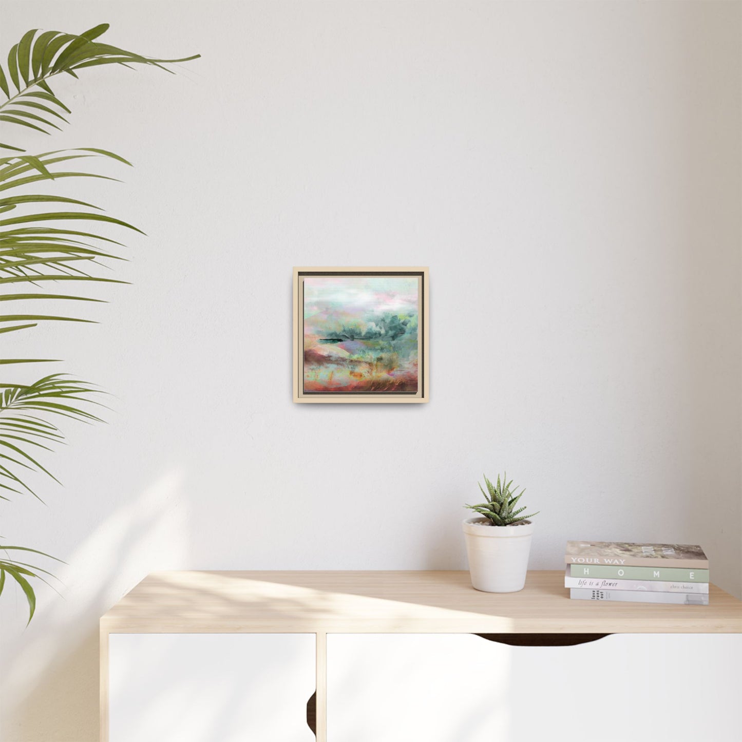 Woven Dreams, Warm | Abstract Pastel Landscape Framed Canvas Art — Matte Multi-Color Wall Decor