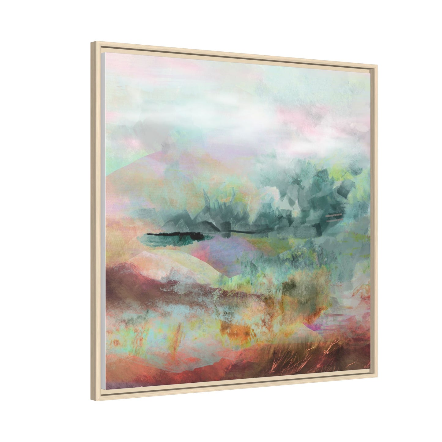 Woven Dreams, Warm | Abstract Pastel Landscape Framed Canvas Art — Matte Multi-Color Wall Decor