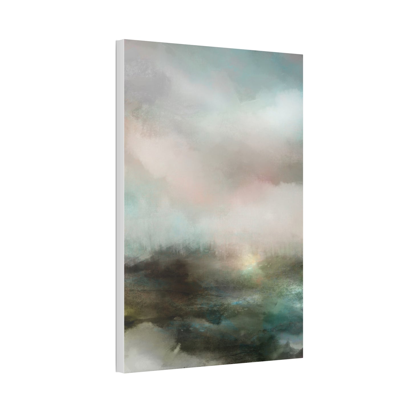 Mercy | Abstract Coastal Mist Canvas Wall Art – Serene Teal & Blush Stretched Canvas