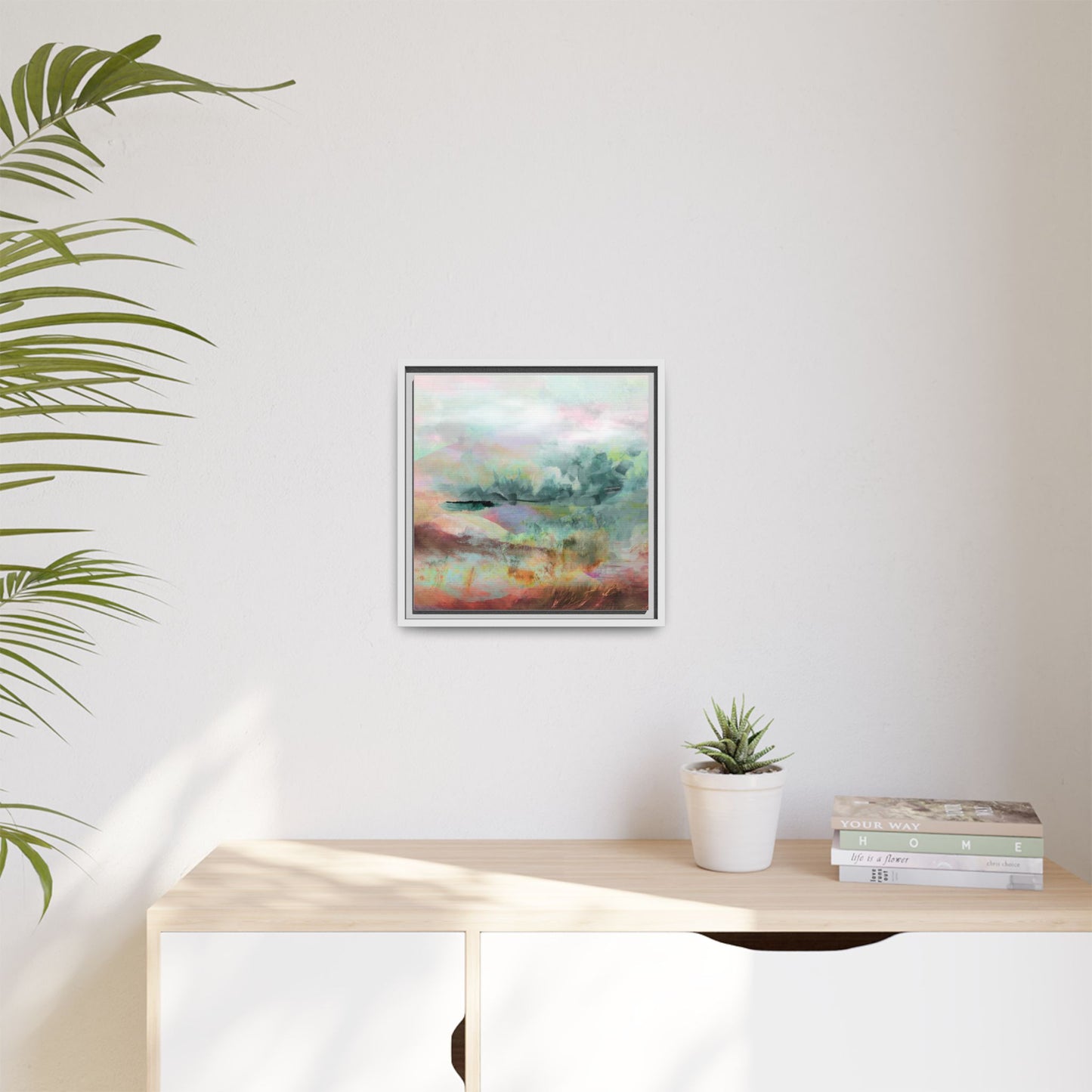 Woven Dreams, Warm | Abstract Pastel Landscape Framed Canvas Art — Matte Multi-Color Wall Decor