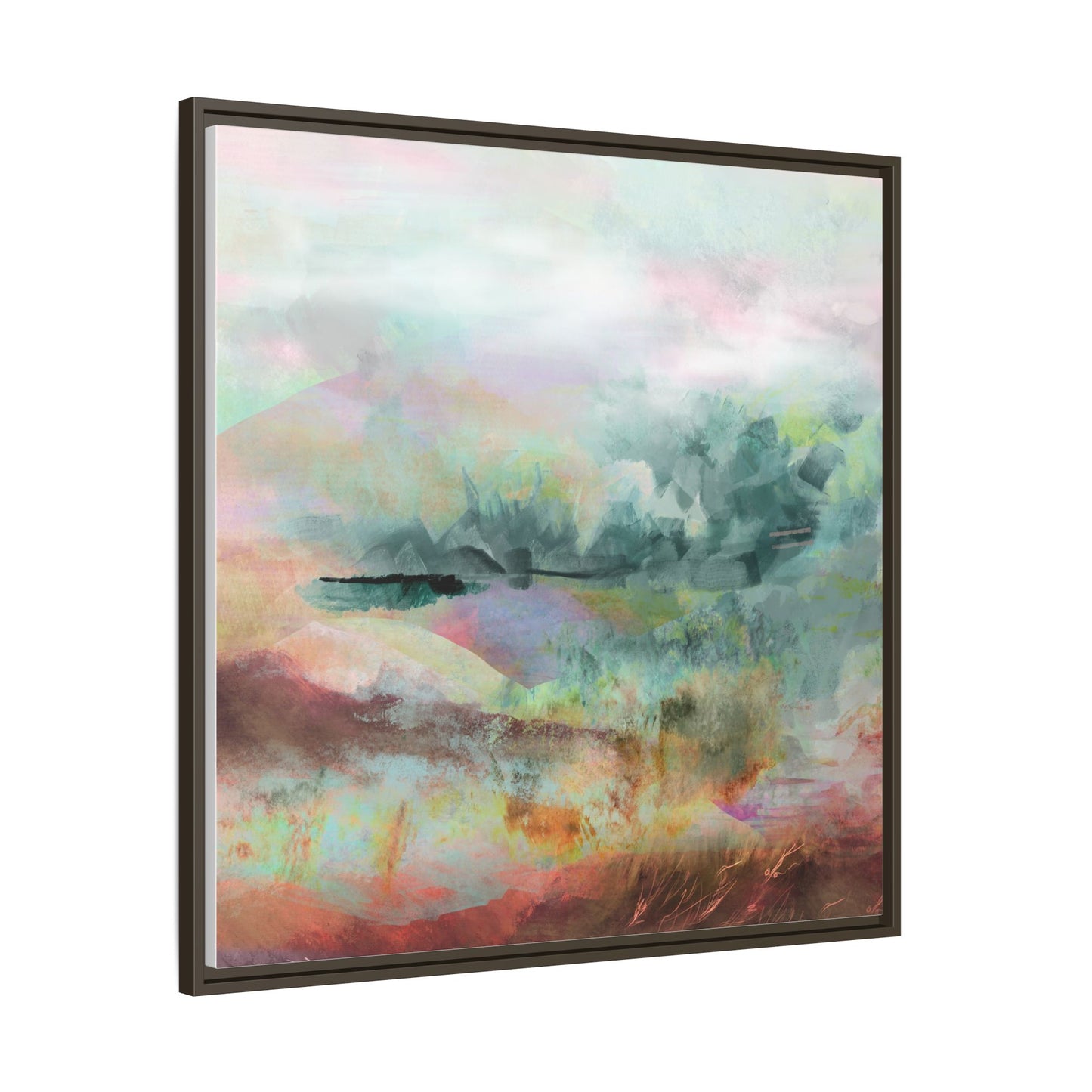 Woven Dreams, Warm | Abstract Pastel Landscape Framed Canvas Art — Matte Multi-Color Wall Decor