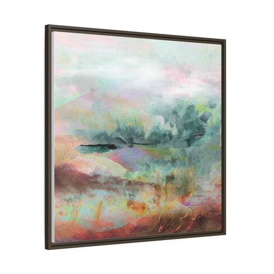 Woven Dreams, Warm | Abstract Pastel Landscape Framed Canvas Art — Matte Multi-Color Wall Decor