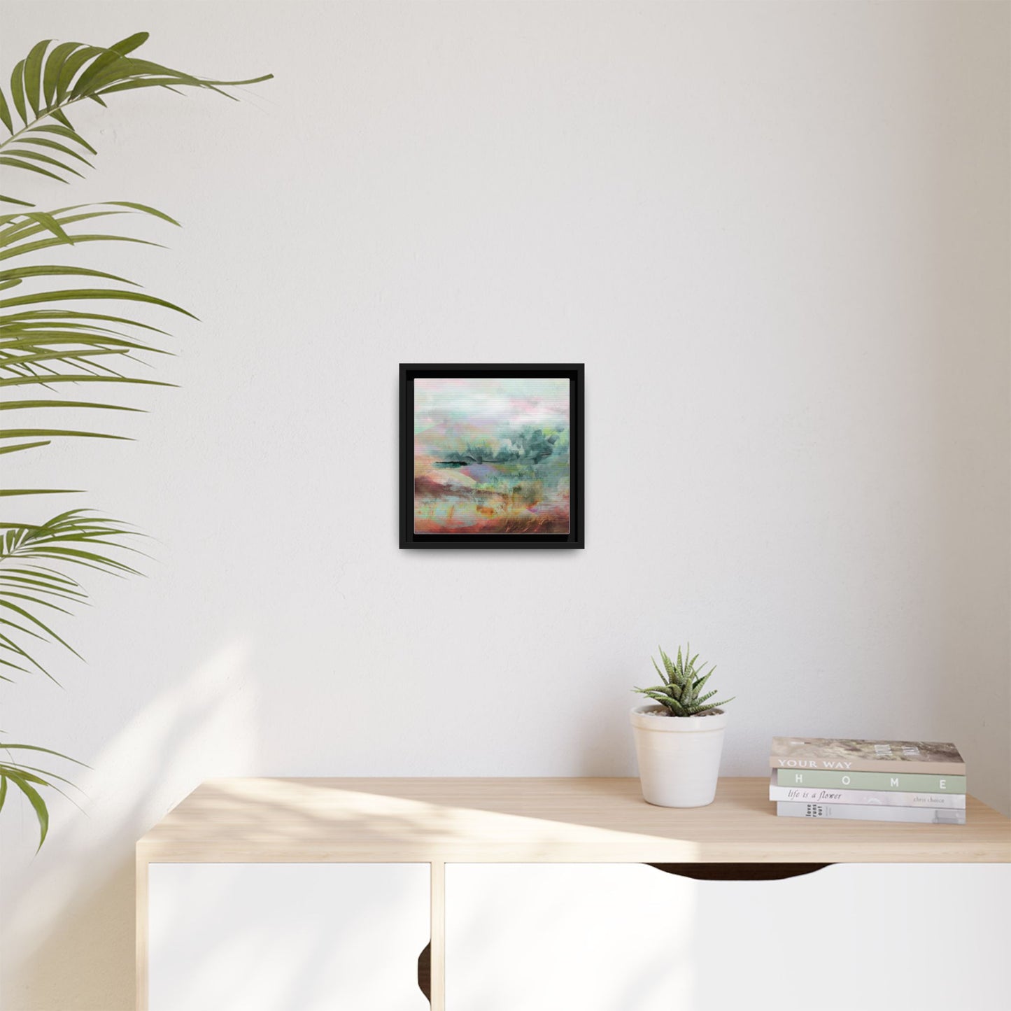 Woven Dreams, Warm | Abstract Pastel Landscape Framed Canvas Art — Matte Multi-Color Wall Decor
