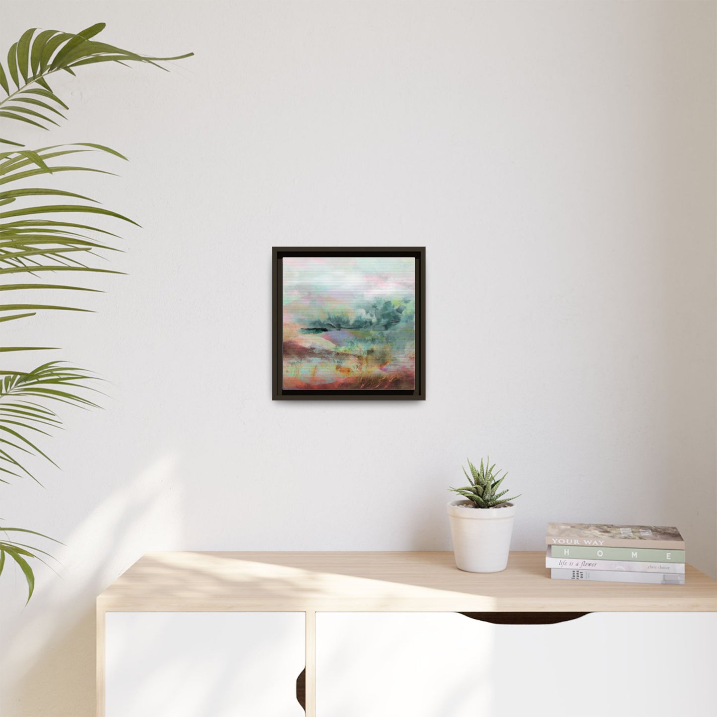Woven Dreams, Warm | Abstract Pastel Landscape Framed Canvas Art — Matte Multi-Color Wall Decor