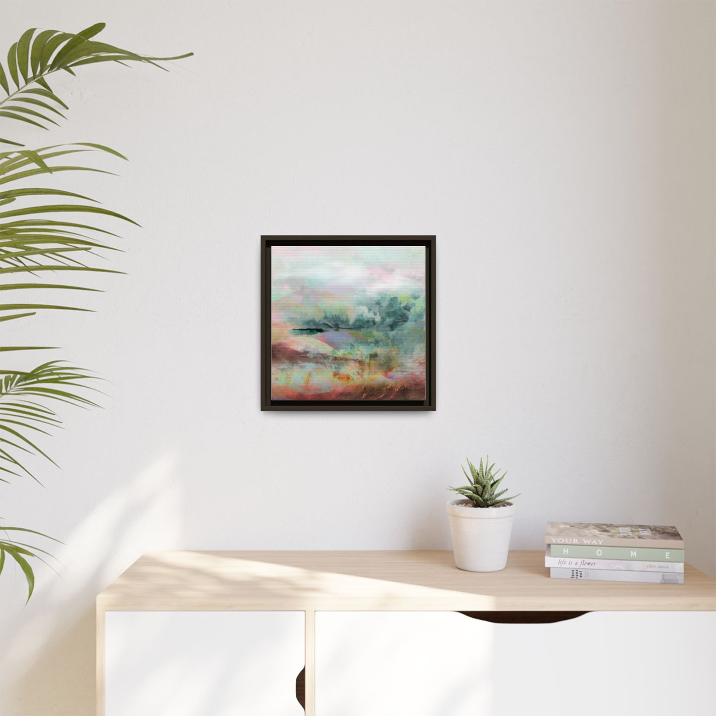 Woven Dreams, Warm | Abstract Pastel Landscape Framed Canvas Art — Matte Multi-Color Wall Decor
