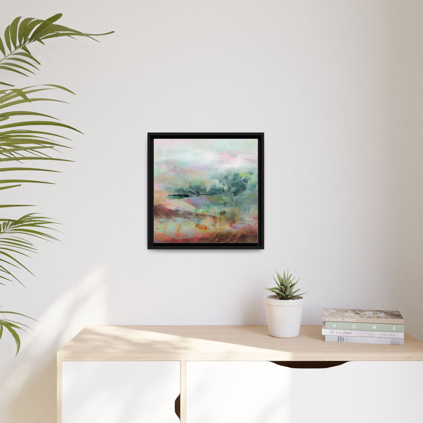 Woven Dreams, Warm | Abstract Pastel Landscape Framed Canvas Art — Matte Multi-Color Wall Decor