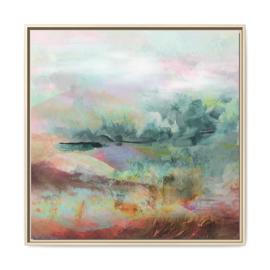 Woven Dreams, Warm | Abstract Pastel Landscape Framed Canvas Art — Matte Multi-Color Wall Decor