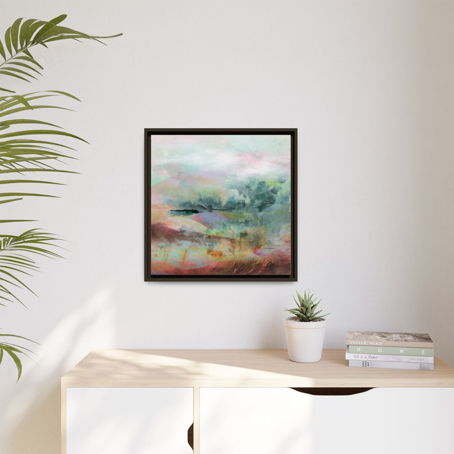 Woven Dreams, Warm | Abstract Pastel Landscape Framed Canvas Art — Matte Multi-Color Wall Decor